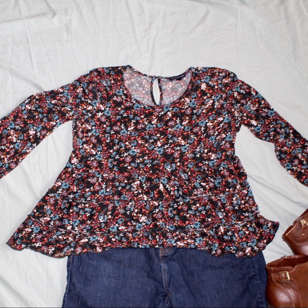 American Eagle Floral Peplum Peasant Blouse